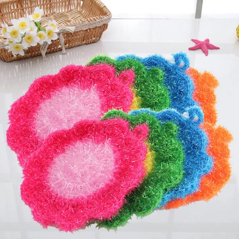 1pc Flower Shaped Dish Scrubber Sponge Non-scratch Bowls Pan Tableware Washing Cleaning Cloth Scouring Pads Home Kitchen Tools