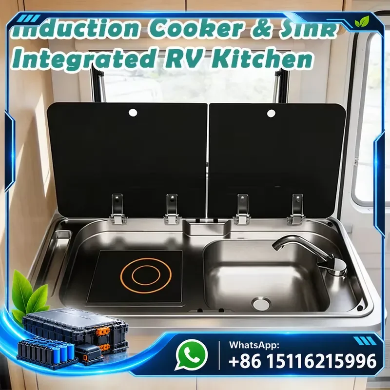 RV sink induction cooker combination device, compact built-in kitchen equipment, shock resistance, suitable for RV campers,