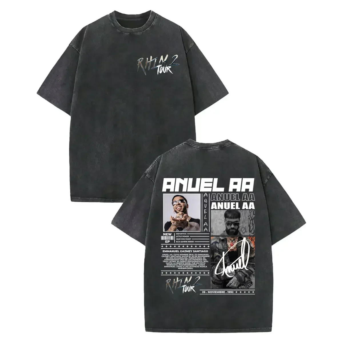 Customization Shirt Vintage Washed Rapper Anuel AA World Tour 2025 Graphic T Shirt Harajuku Hip Hop Pop Music T-shirts Unisex Fa