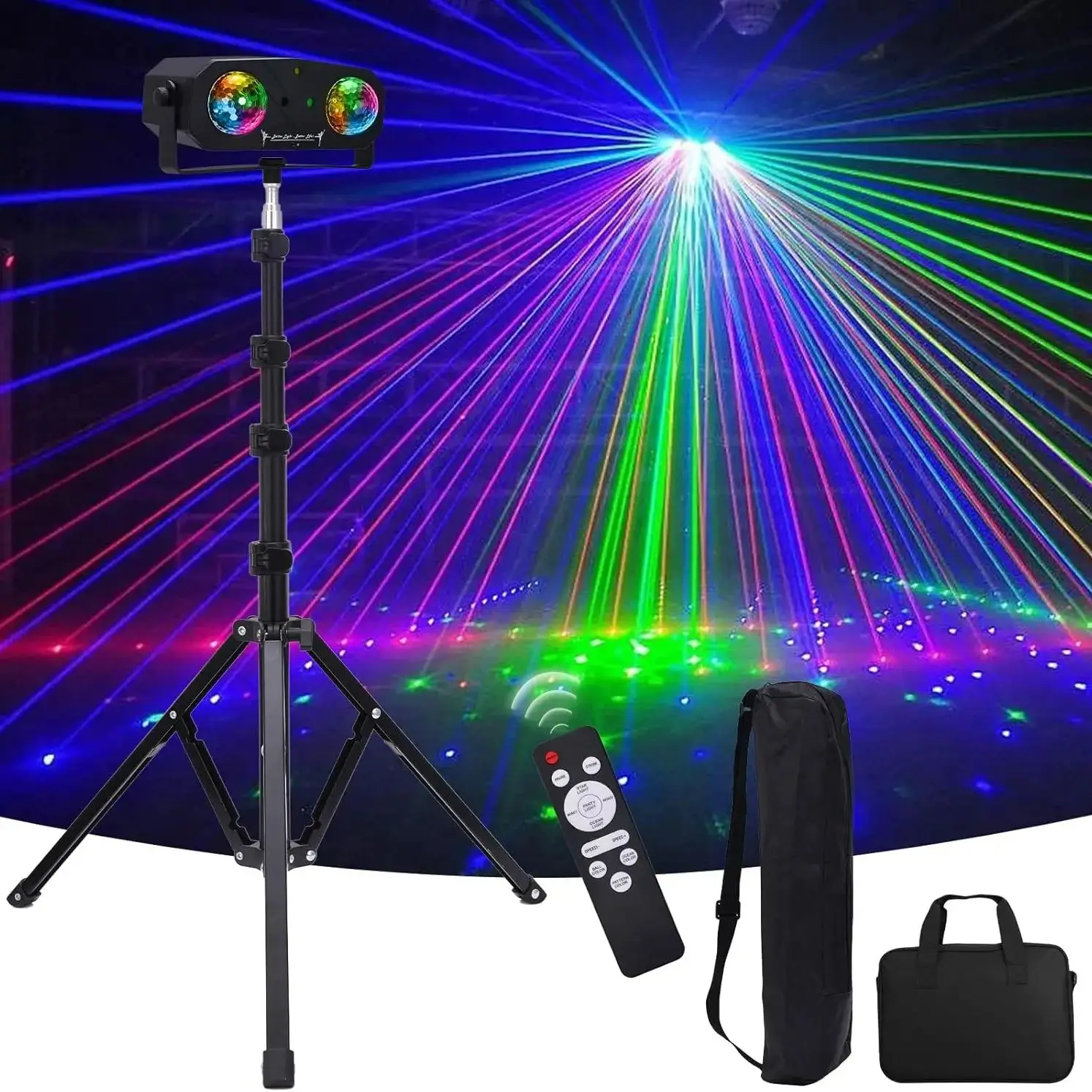 Lumières Disco 5 en 1, lumière DJ Led avec trépied, boule kaléidoscope/motif vert rouge/activé par le son/lumière étoile/effet stroboscopique