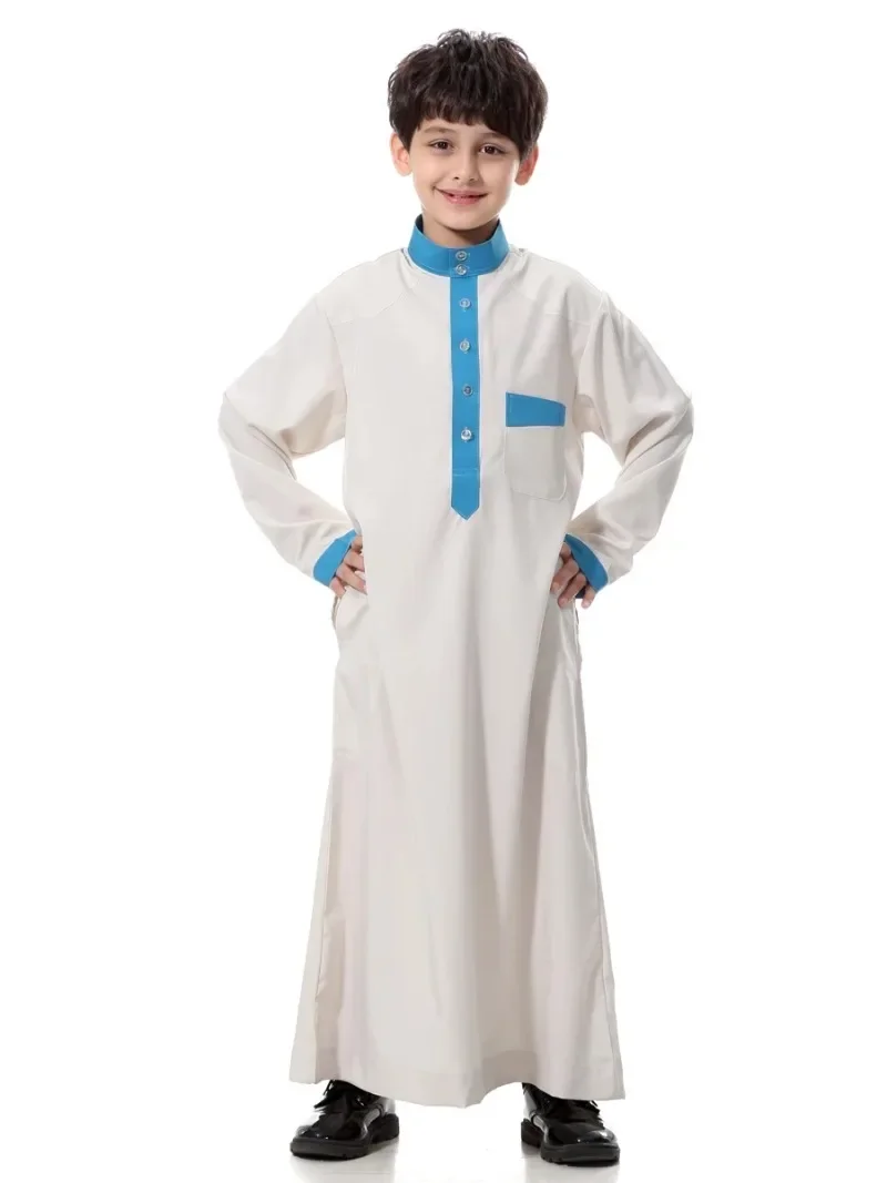 Dubai Arab Saudi anak laki-laki jubah panjang serbet pencuci piring anak-anak Abaya Kaftan doa Islam pakaian Thobe Timur Tengah baju remaja Kaftan