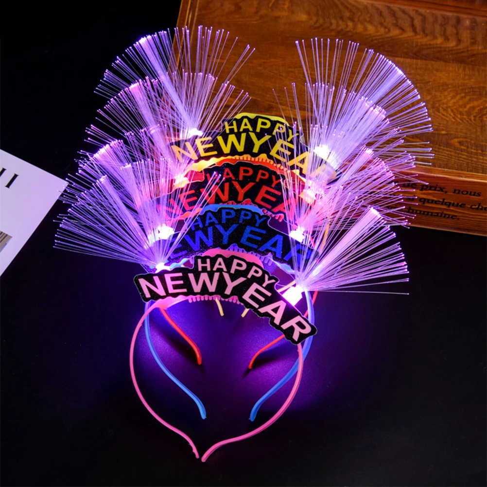 

4pcs Fiber Optic Headband Happy New Year Light Up Hair Hoop For Party Banquet Masquerade Glowing Hair Accessory For Women