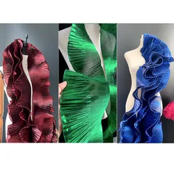 Metallic Wavy Large Lace Trim Pleated Ruffles DIY Sewing Women Dress Styling Stage Designer Fabric Party Decoration