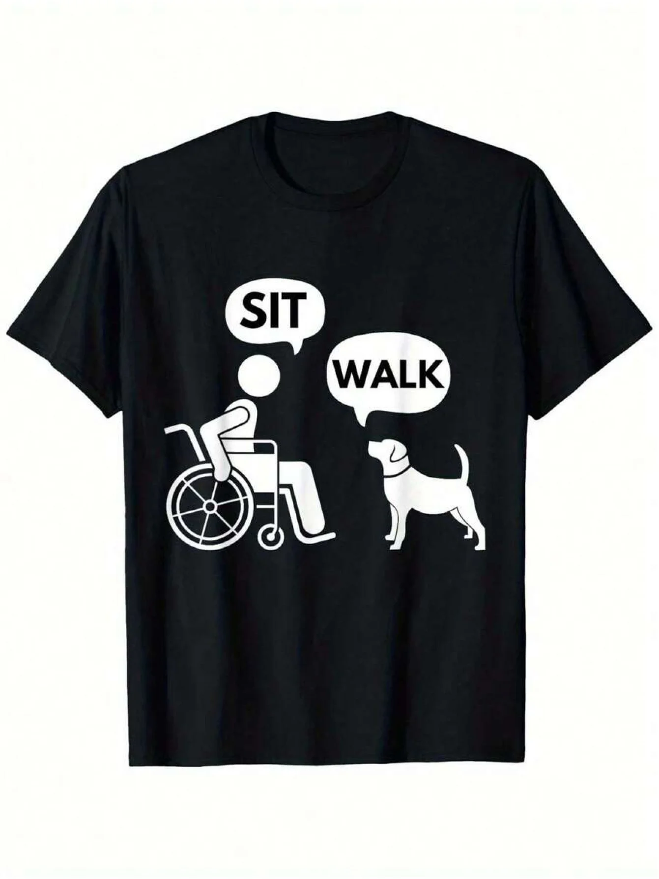 Men's Funny Wheelchair Humor T-Shirt- Features a  About Sitting and Walking Along with a Wheelchair Graphic, Comfortable Round-neck Casual Summer Top, , Available in Sizes , Suitable for Users of Walkers and as Humorous App