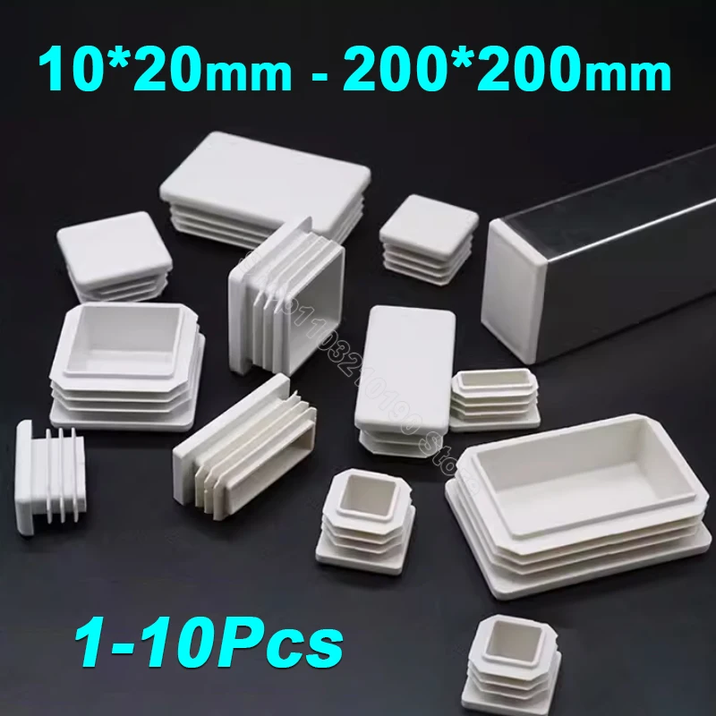 Prostokątny/kwadratowy biały plastikowy zaślepka zaślepka wkładki rurowe wtyczki zatyczka stalowa noga stołu podkładka pod nóżki 10x20mm do 200x200mm