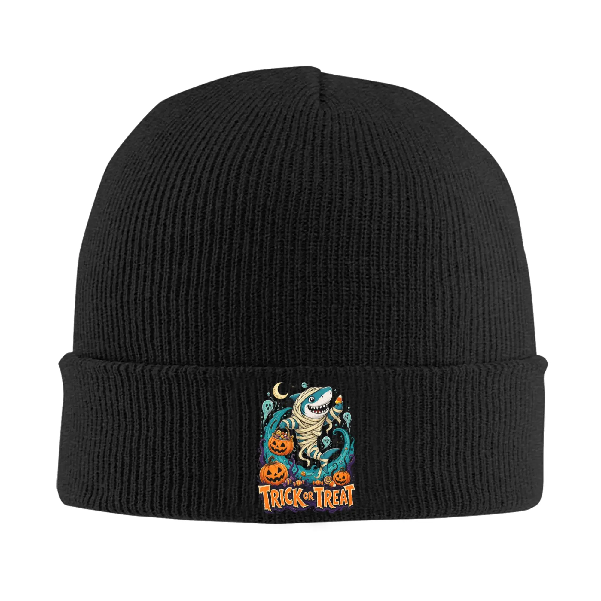 Cute Mummy Shark Trick or Treat Halloween Ocean Spooky Bonnet Hats  Beanie Hats Autumn Graphic Skullies Beanies Cool Elastic Cap