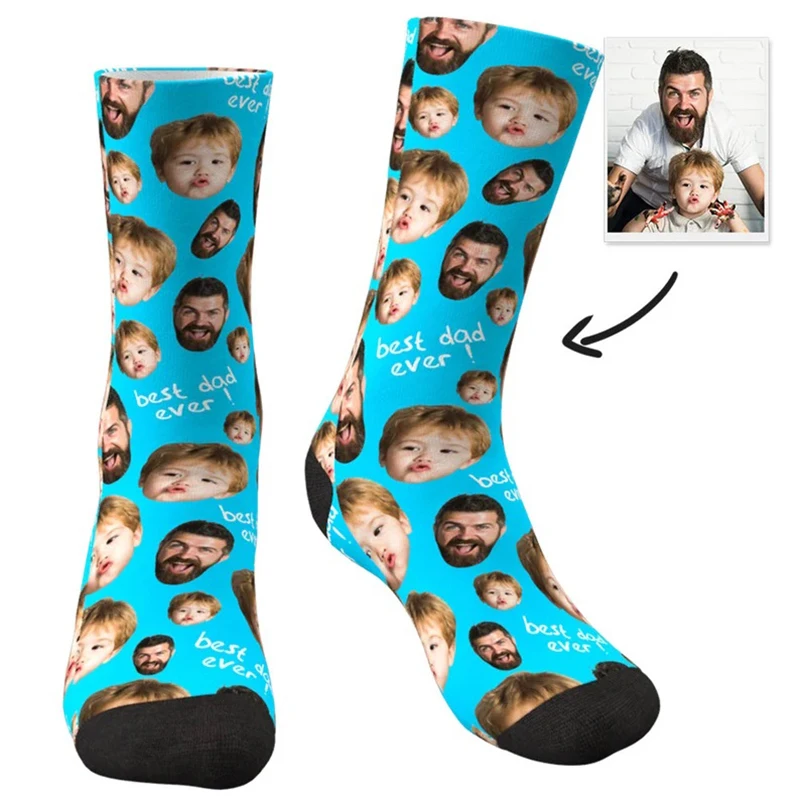 Customized “ best dad ever!"Fashion face socks  interesting tube socks, the best gift for father's Day and birthday for father view 3
