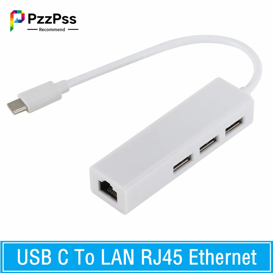 Concentrador de red USB 3,1 tipo C a Ethernet, adaptador LAN de 100Mbps, USB-C RJ45 con 3 puertos, divisor para MacBook Pro y portátil