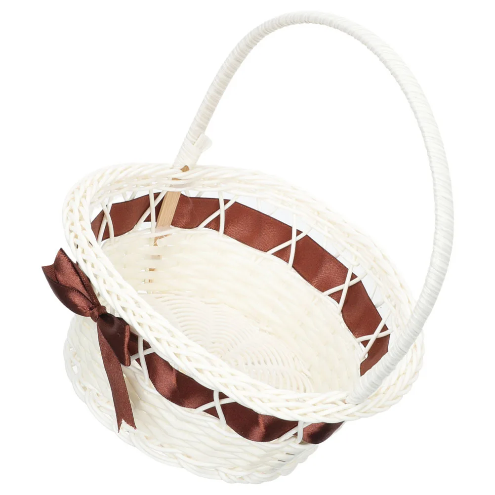 Imitation Rattan Fruits Basket Portable Multipurpose Kitchen Storage Decorative Hand-Woven Basket Fruit Vegetable Organizer
