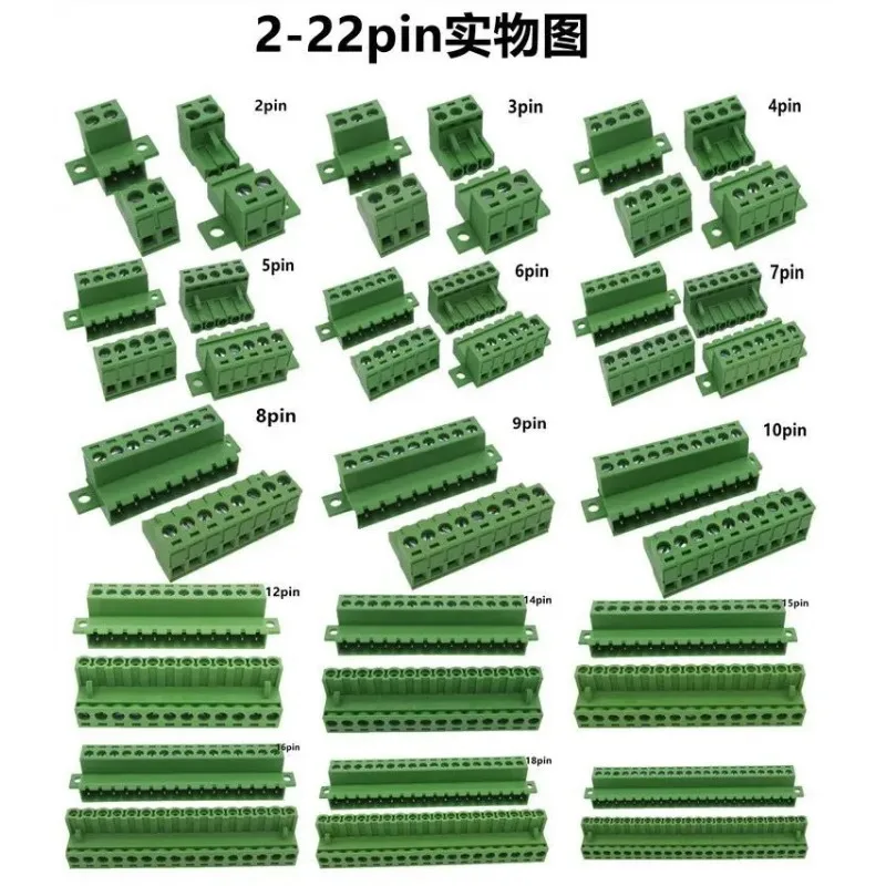 

10sets Solder-Free Butt Strap Fixed Male Female Plug-In Green Terminal Block K2EDGRKC-5.08MM Multiple Pin Counts for El