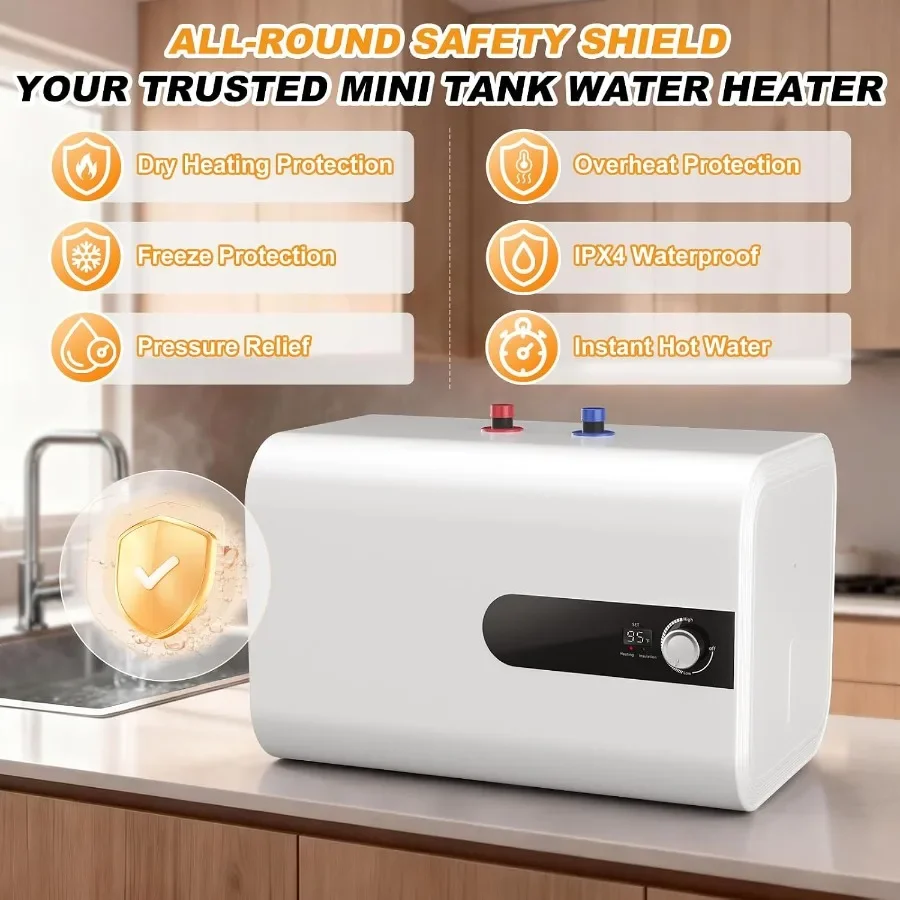 `8 Gallon Mini Tank Electric Water Heater, 120V 1500W Point of Use Under Sink Instant Hot Water Heater with Temp Control for Kitchen, Bathroom & RV`