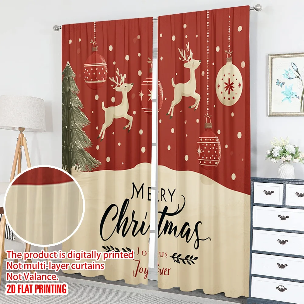 2 قطعة 2D الطباعة المسطحة عيد الميلاد الستائر الساخنة عيد الميلاد الرنة سنو غلوب شجرة الرقمية المطبوعة البوليستر الستائر الأسرة الطرف #5