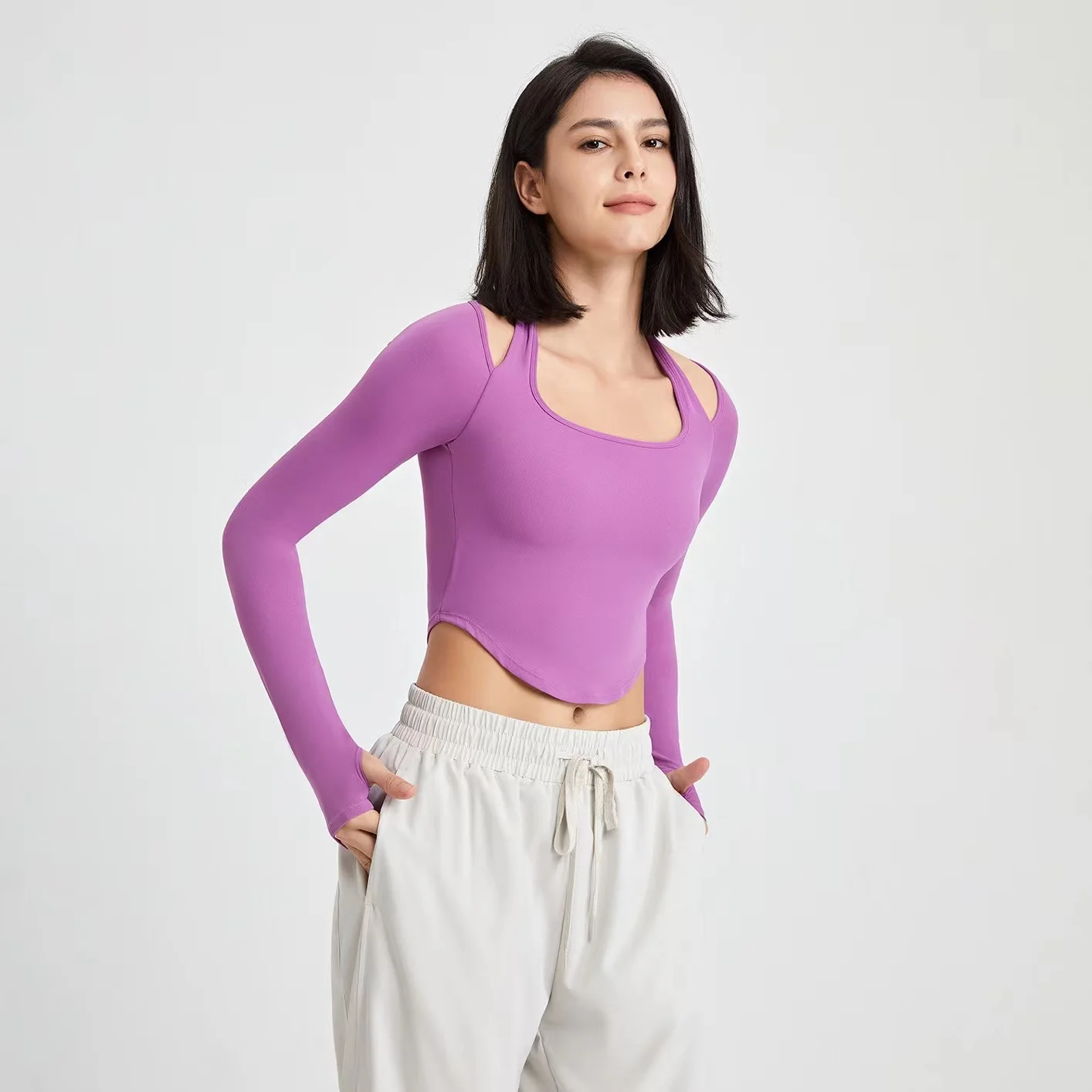 TaoBo Autumn Winter Women Yoga Top Long Sleeve Fitness Suit with Bras Cushion and Finger Cover Crop Top Gym Shirt Activewear