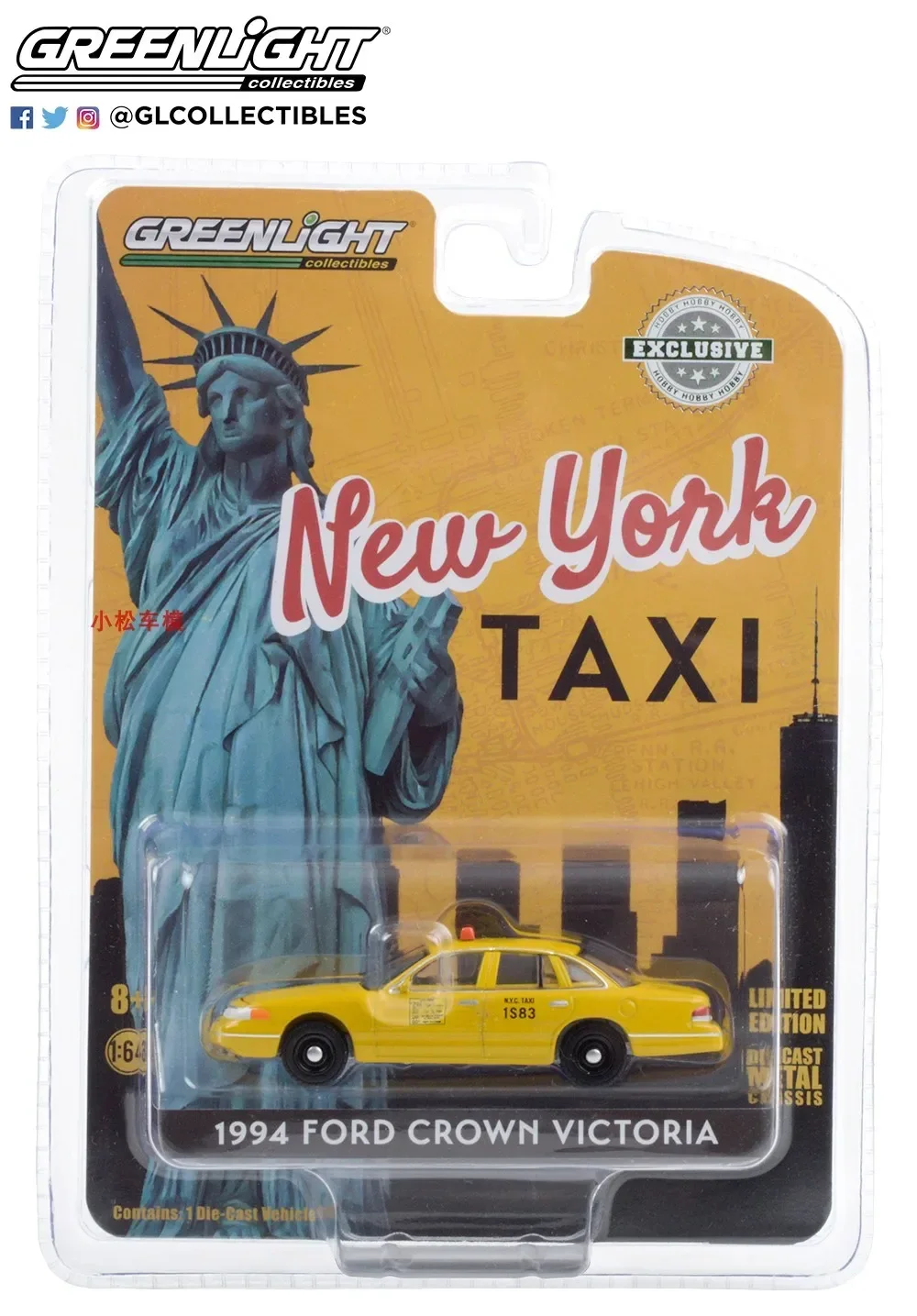 1: 64 1994 Crown Victoria NYC Taxi Liga modelo de carro coleção enfeites de presente