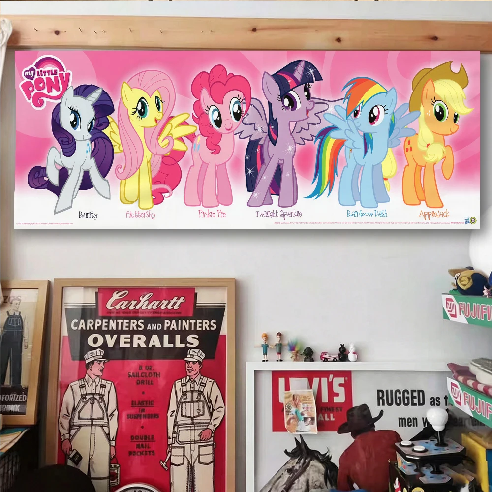 My Little Pony Alle Hauptfiguren Rosa Vertikaler Langer Wandteppich Kinder Cartoon Wandbehang – Detail 1