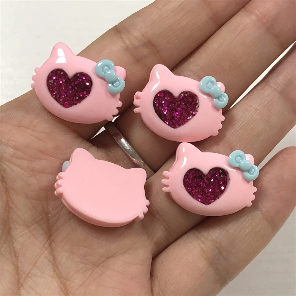 10pcs/Bag Resin Cartoon Cute Pink Bling Cat Head Handcraft Accessories Diy Phone Case Ornament Manicure Art Charms Bulk Supply