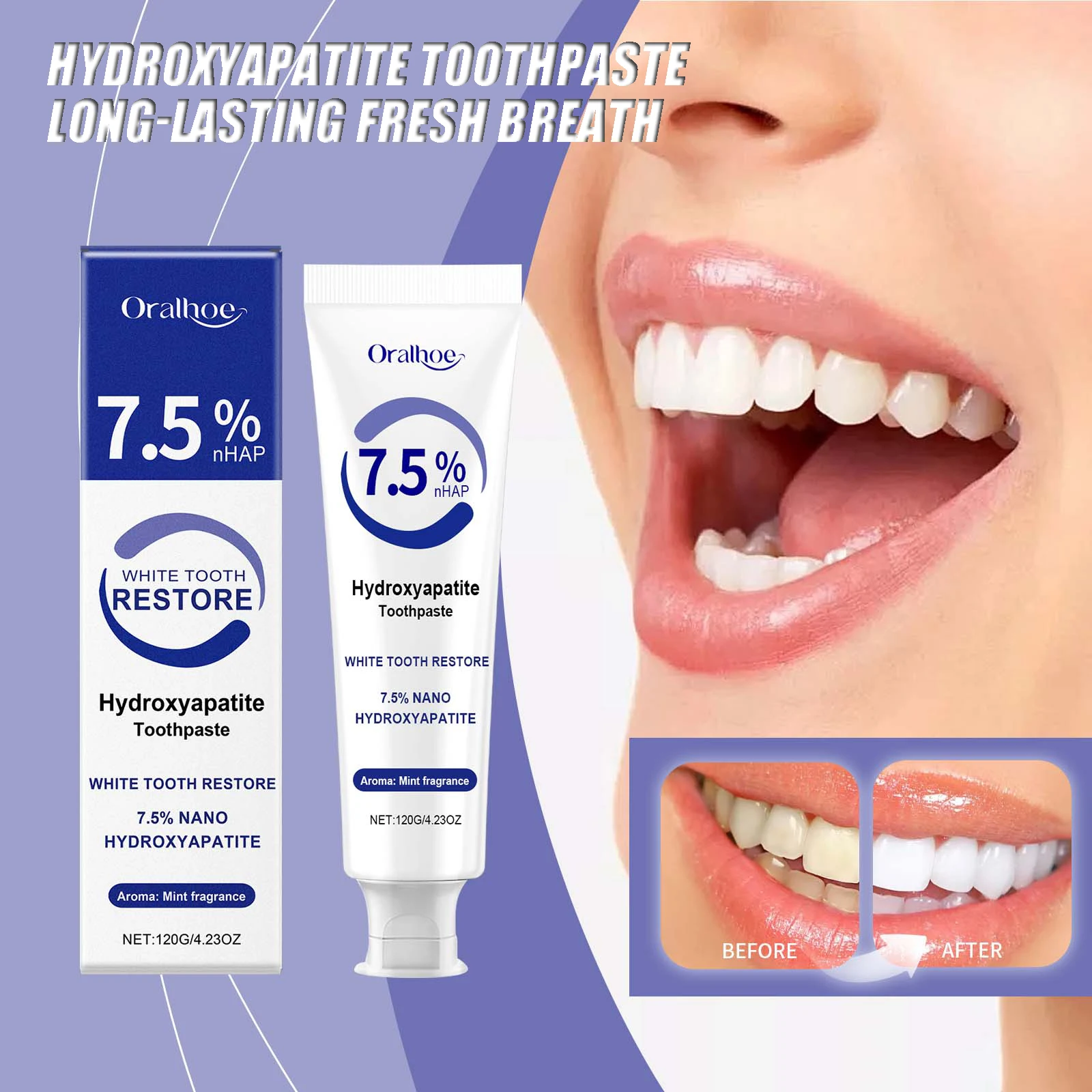 

Гидроксипазитная зубная паста Мятная свежая удаляет пятна на зубах Желтые зубы Защита десен Здоровье Свежее дыхание Зубная паста с блестящими зубами