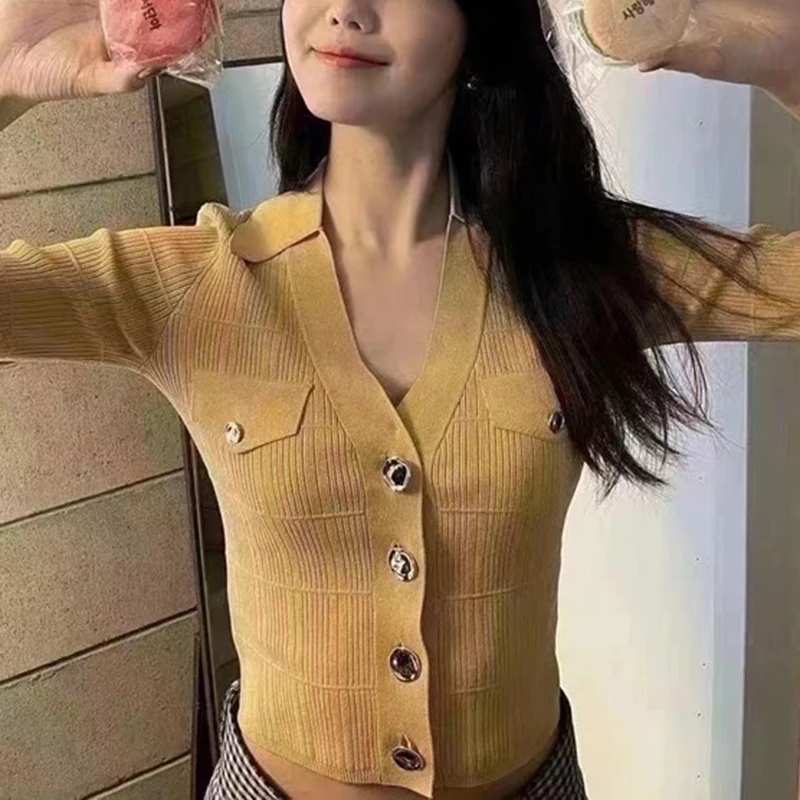 

Slim Fit ort V-Ne Knitted Open Cardigan Thin Sle Spring New Arrival Faion Women's Knitted Sweater Briti Commute Sle