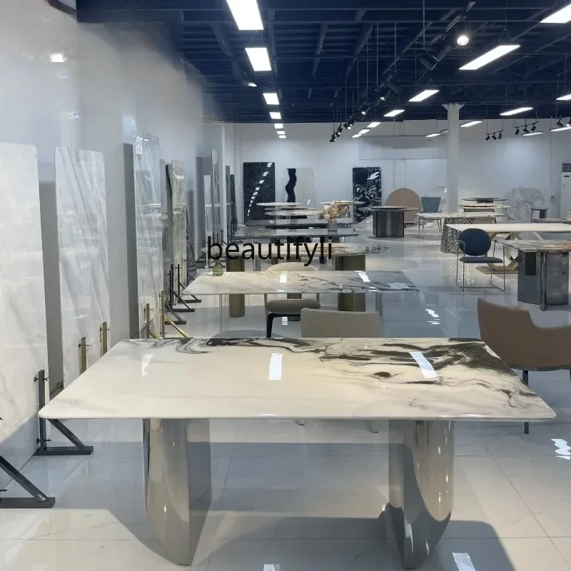 

Natural Marble Dining Table Modern Simple Dining Table Restaurant Rectangular Luxury Stone Dining Table Chairs Household