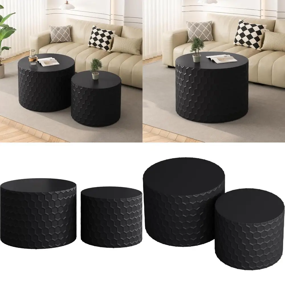 

Modern Honeycomb Nesting Coffee Table Set, 2-Piece Circular Side Table Accent Furniture
