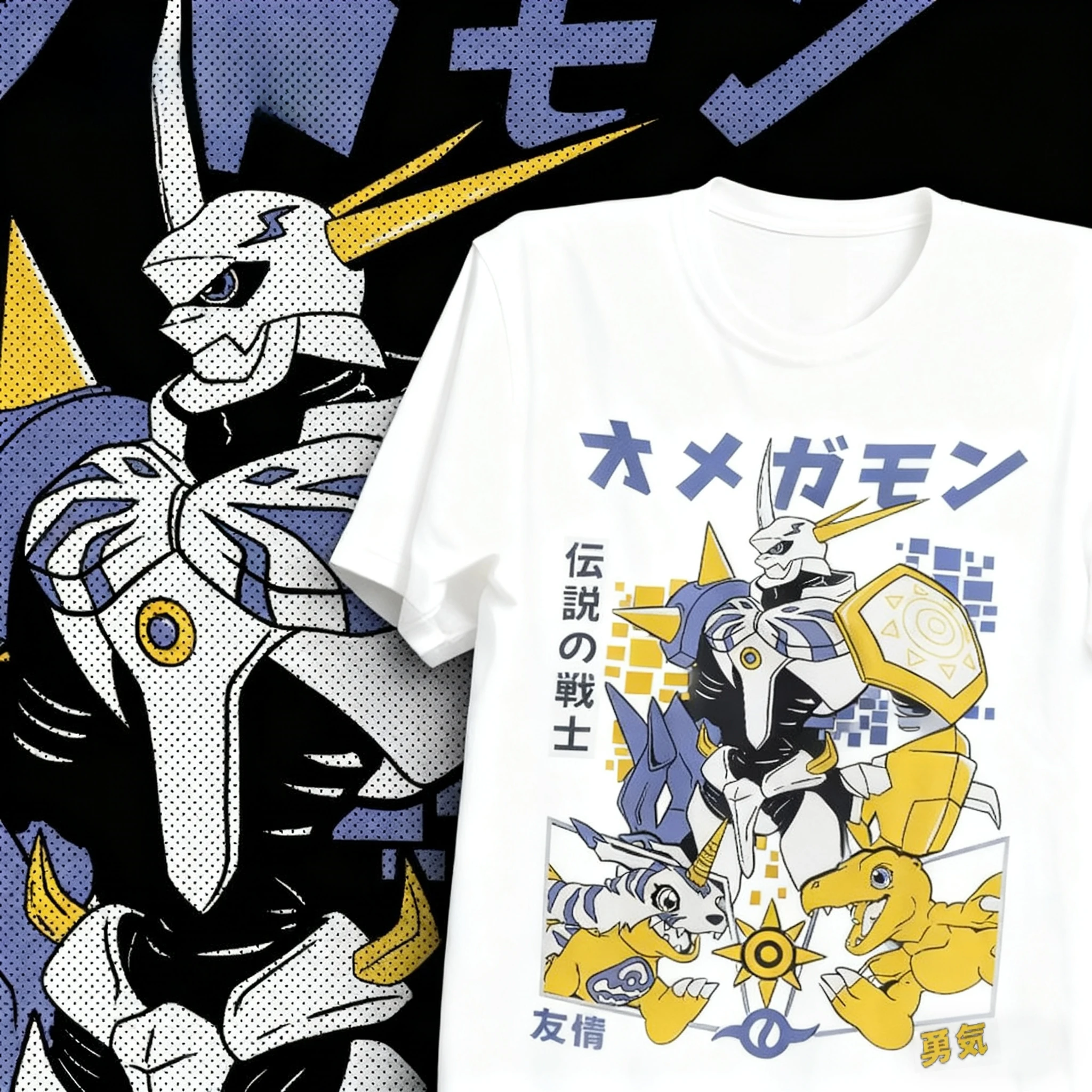 2026 Digimon Omegamon Agumon Gabumon Evolution Anime T-Shirt Oversized White Streetwear Cotton Tee for Men Women Fans