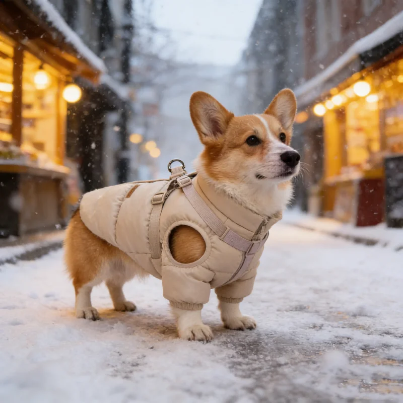 

High-End Morandi Winter Dog Coat Jacket Harness Vest Windproof Warm Harness Integrated Pet Clothes for Small & Medium Breeds