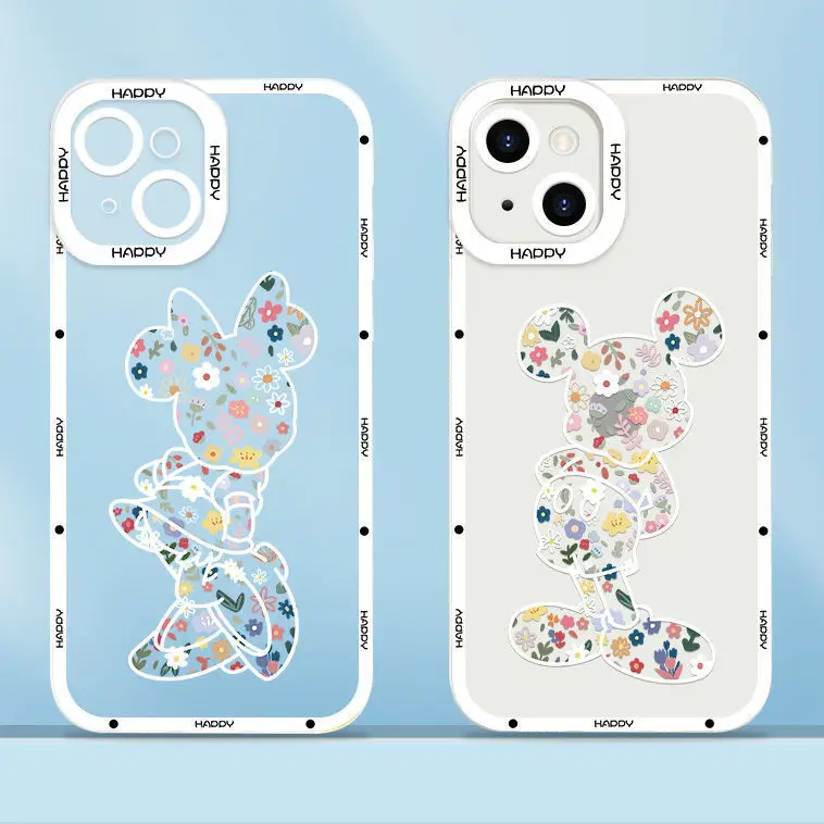 Disney Mickey Mouse Floral Funda de Silicone phone case For iPhone 14 13 12 mini 11 pro xs max X XR 7 PLUS Couple Gift cover