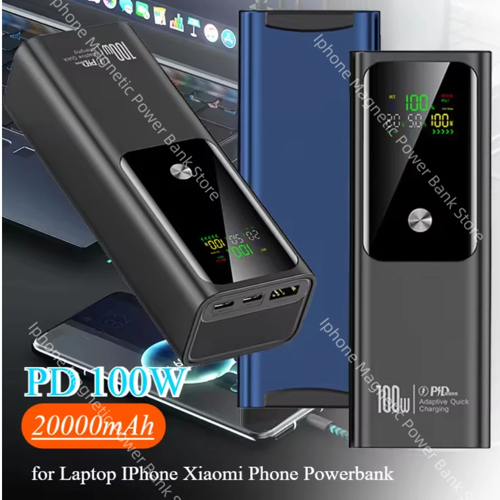 

New 20000mAh External Battery PD100W Power Bank High Capacity Fast Charging Portable Charger Power Bank for Laptop IPhone Xiaomi