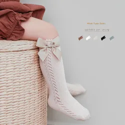 Chaussettes en maille pour enfants de 0 à 6 ans, chaussettes de printemps et d'été pour bébés filles, Tube à nœud, en coton doux et respirant, ajouré