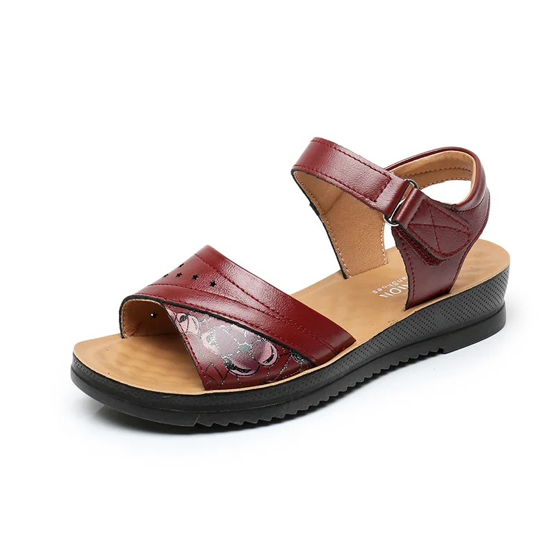 New Women's sandals Summer Leather Shoes Women Open Toe Non-slip Casual Sandals Elderly Soft Bottom Casual Shoes Large Size