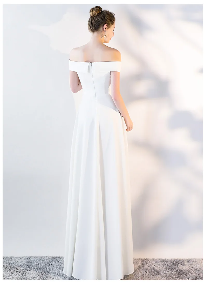 2023 Elegant Evening Dress Women Off Shoulder Long Bridesmaid Prom Dress White Wedding Party Wear YNY-1328