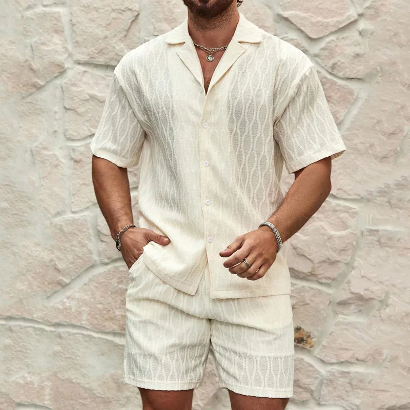 2025 spring and summer new casual suit men's loose and comfortable short-sleeved shirt men's fashion cotton and linen suit