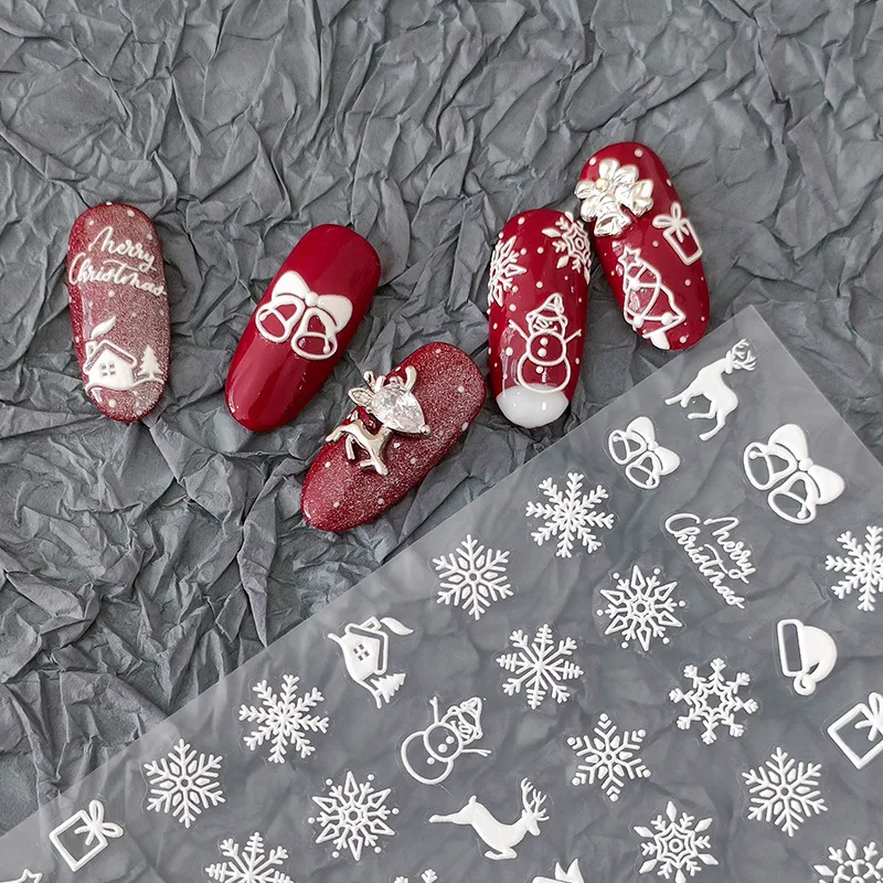 1 unidad de nuevas pegatinas tridimensionales 5D para uñas artesanales, pegatinas para uñas en relieve de alta calidad, pegatinas para uñas con diseño de Nochebuena Muxue