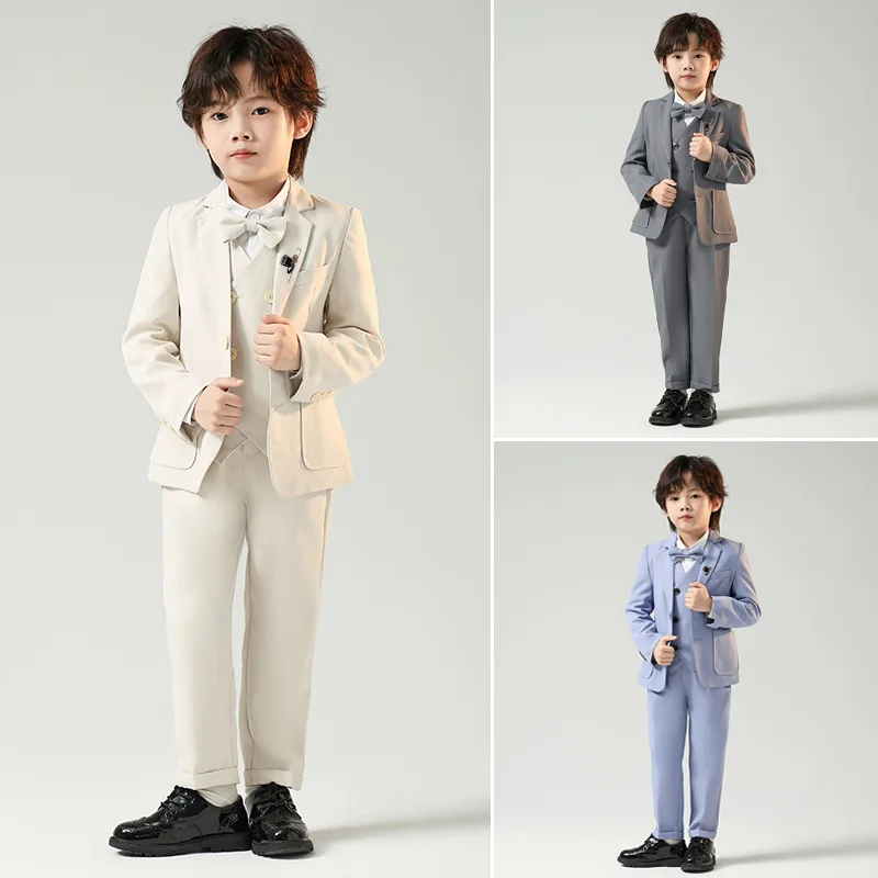 Boys' Formal Wear Autumn/Winter New British Style Solid Color Little Suit Boys' Piano Hosting Event Performance Set