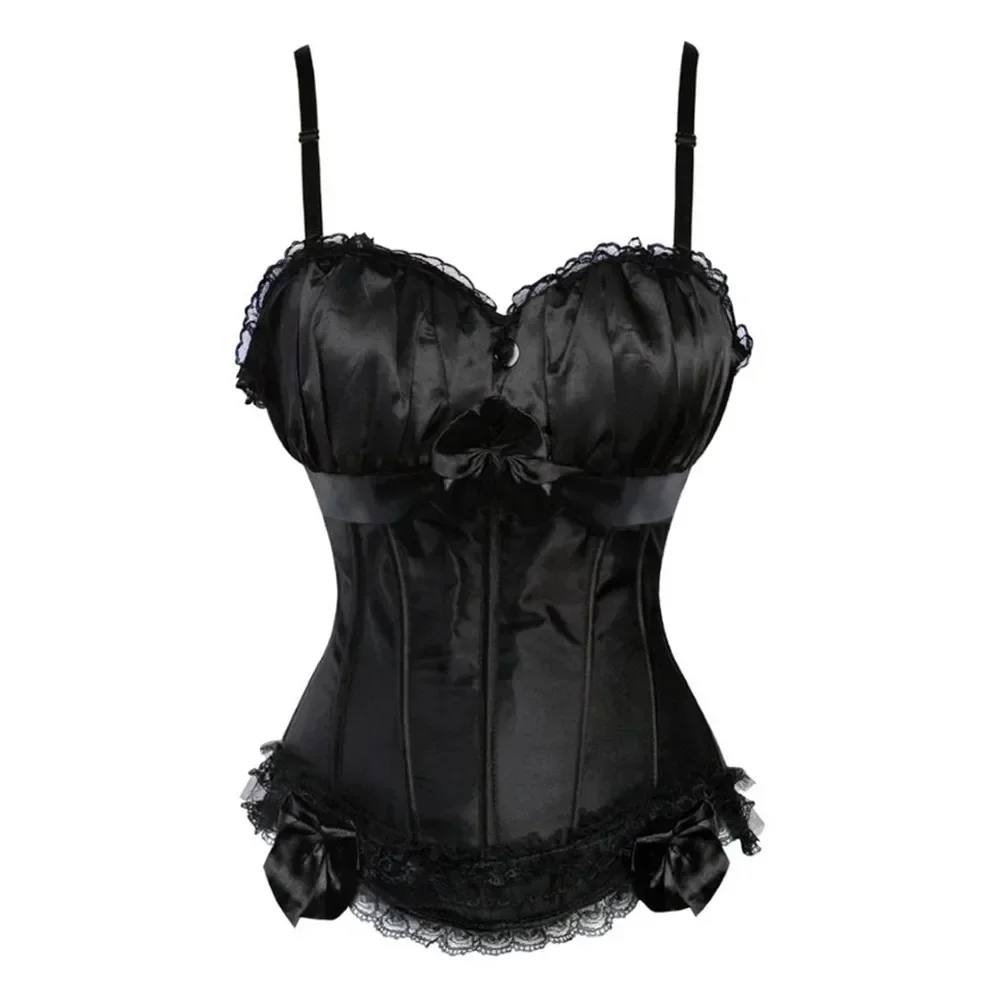 

Women Sexy Satin Corsets Adjustable Shoulder Corset Straps Side Zipper Overbust Corset Body Shaping Underwear Cup Tops