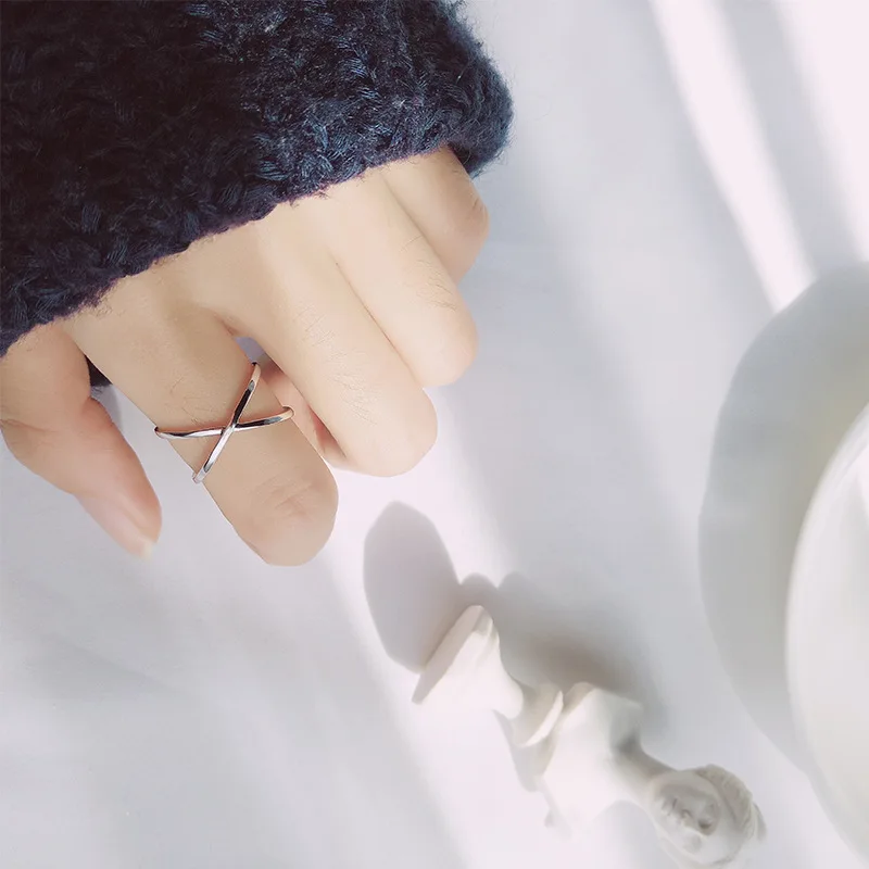Women's Simple Cross 925 Sterling Silver Geometric Opening Ring