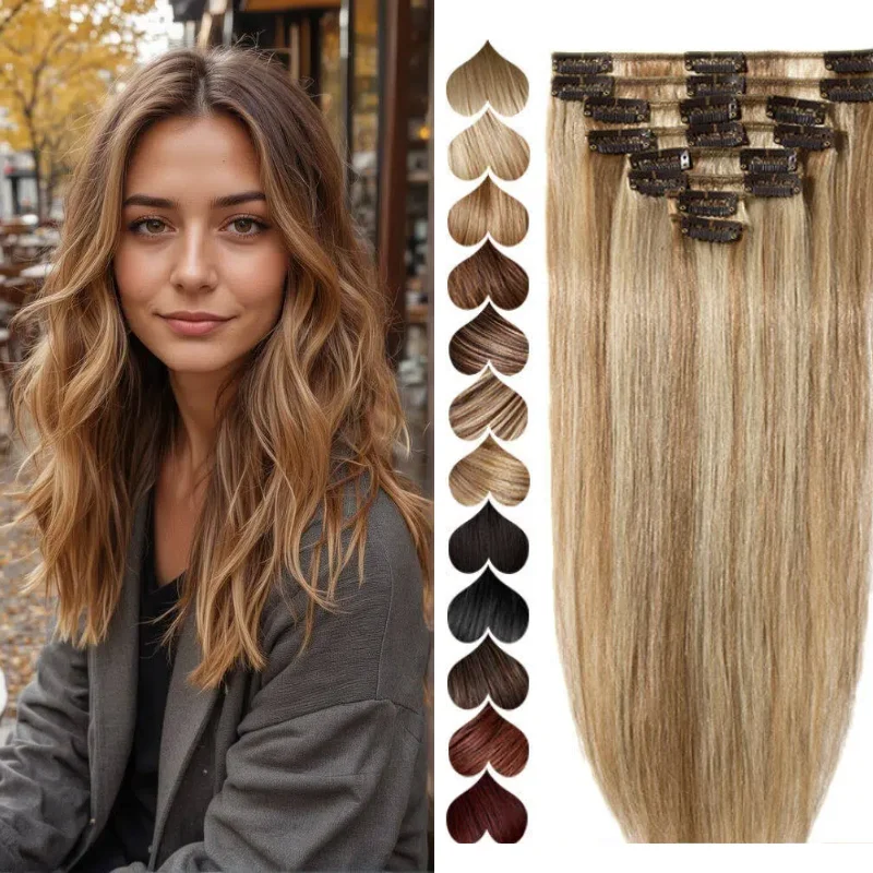 

Накладные пряди для волос из 100% натуральных волос, набор из 7 штук, прямые, на заказ: цвет, длина, вес.