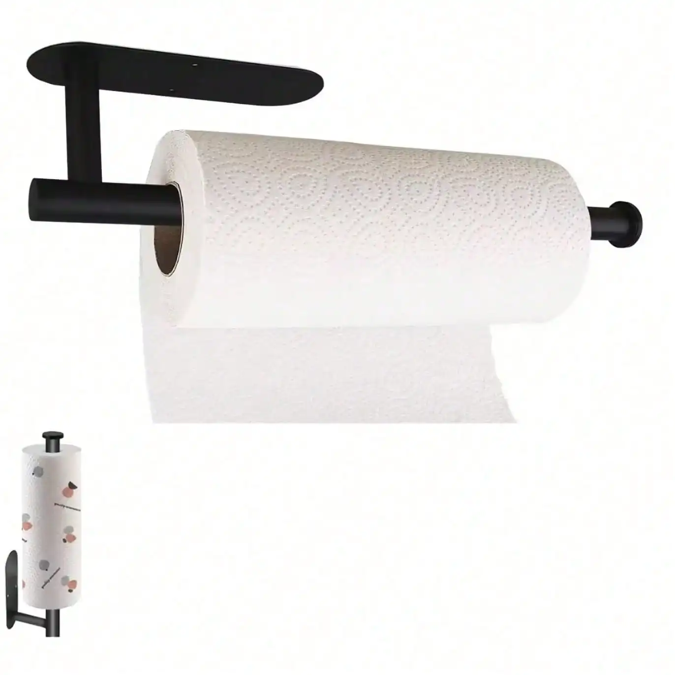 [Stock Local] Soporte Metálico para Toallas de Papel, Estante de Almacenamiento para Cocina y Baño, Organizador de Servilletas Montado en Pared o Encimera, Dorado y Negro