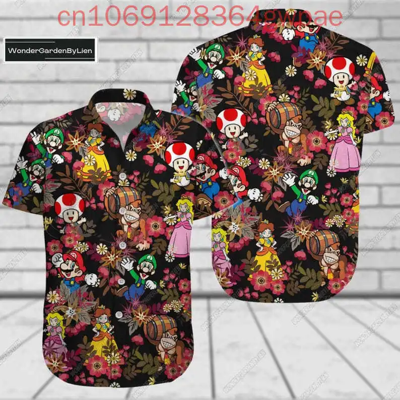 2025 Super Mario Hawaiian Shirt Men's Women Casual Short Sleeve Shirt Game Mario Cartoon Beach Shirt Fashion Resort Hawaii Shirt