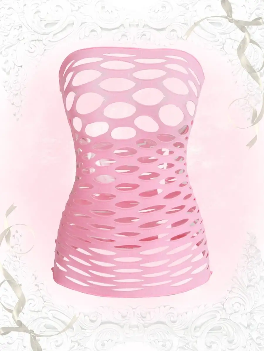 

Pink Sheer Mesh Cut-Out Tube Top for Party or Costume Wear