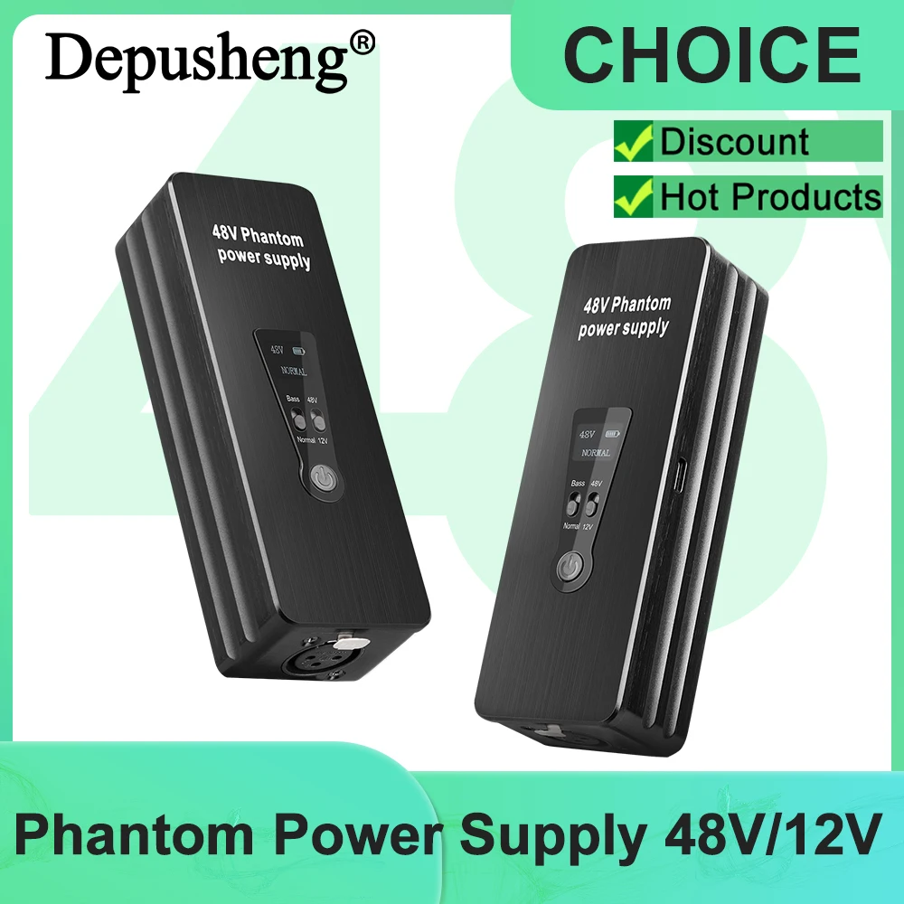 

Фантомный источник питания 48 В/12 В, переключатель Depusheng, перезаряжаемый портативный для конденсаторных/пустолетов, микрофонов, предусилителя, студии звукозаписи