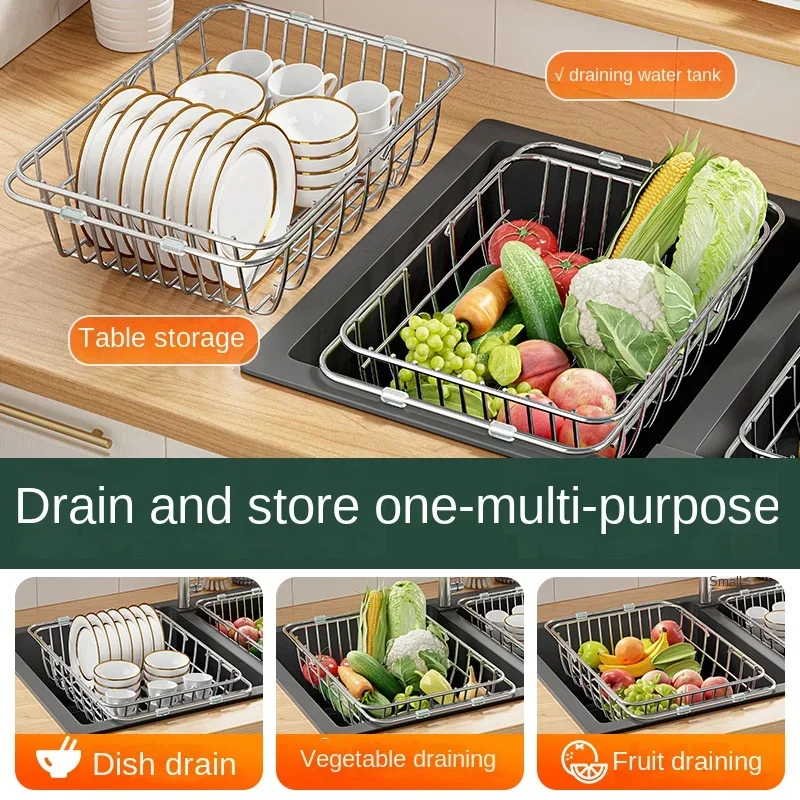 

Kitchen Sink Drain Rack Retractable Drain Basket Over The Sink Dish Drying Rack Dishwasher Accessories Stainless Steel