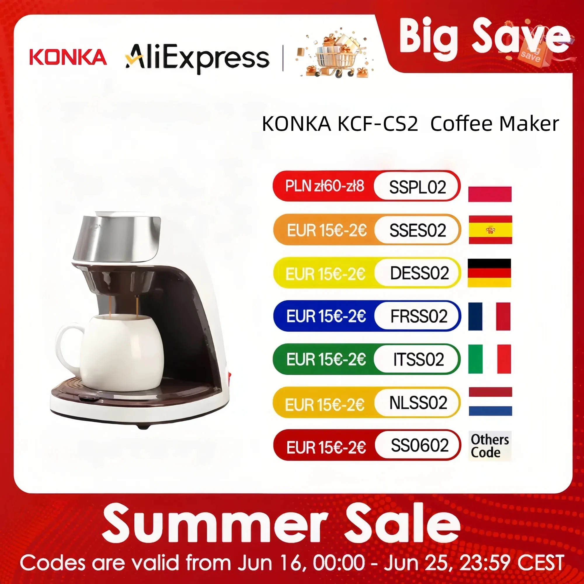 KONKA KCF-CS2 10-Cup Drip Coffee Maker–Compact Efficient with Auto Shut-Off Reusable Filter Fast Brewing–Perfect for Home Office