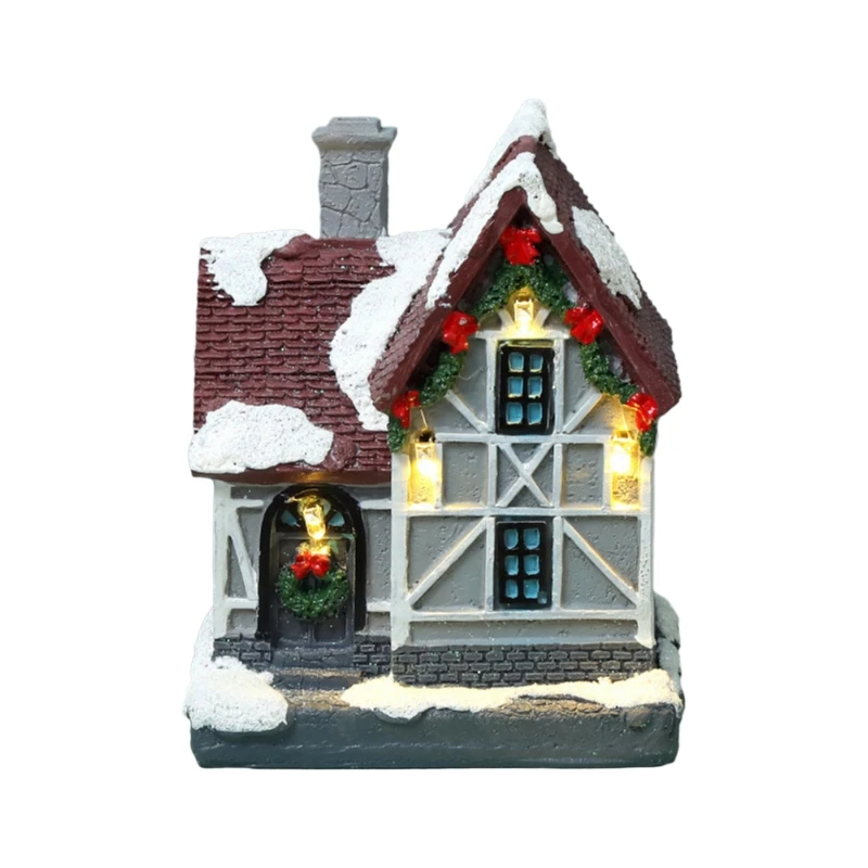 Christmas Led Light House Christmas Tree Ornaments LED Resin Small Village House Xmas Glow Happy New Year Decors Without Battery