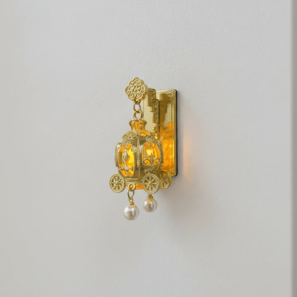 3D Glowing Lantern Fridge Magnet Openwork Design Retro Hanging Lantern Refrigerator Magnet Gold Metal