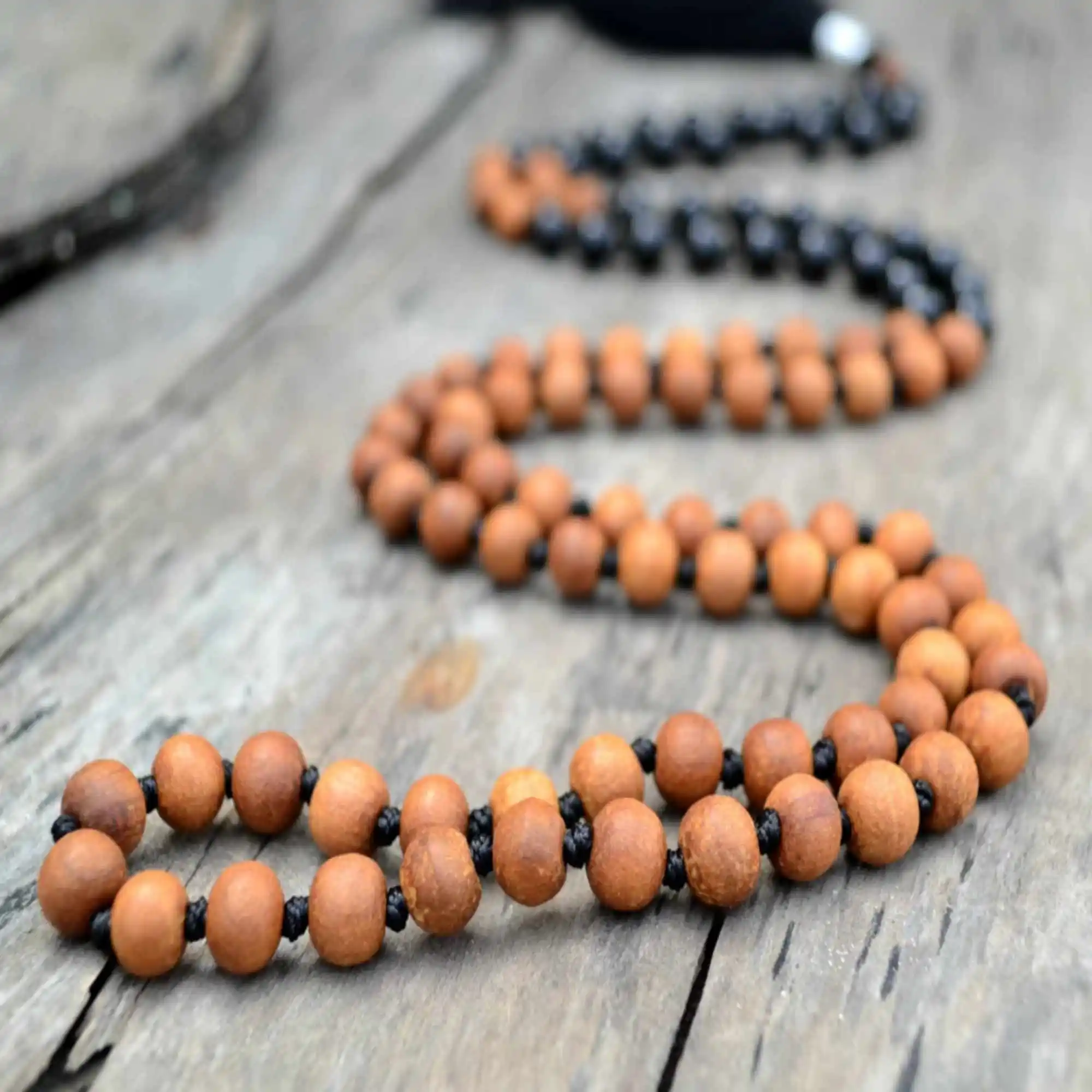 8mm Natural Black Obsidian brown Sandalwood 108 knot necklace Taseel Seven Chakras Mental Healing Gift Bless Wrist Inspiration