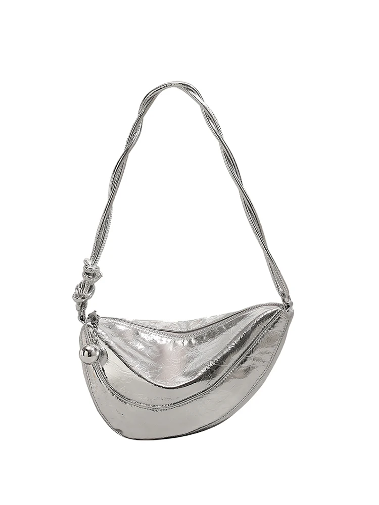 New Silver Croissant Bags Women\'s Handbag Purse Under Arm Shoulder Bags Hobos Dumpling Bags Wasit Fanny Packs