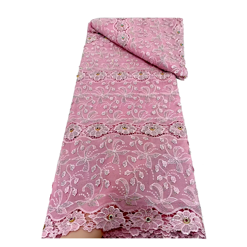 

African embroidered lace cotton fabric Nigeria rhinolite chiffon lace tulle fabric lady gown wedding party ball dress