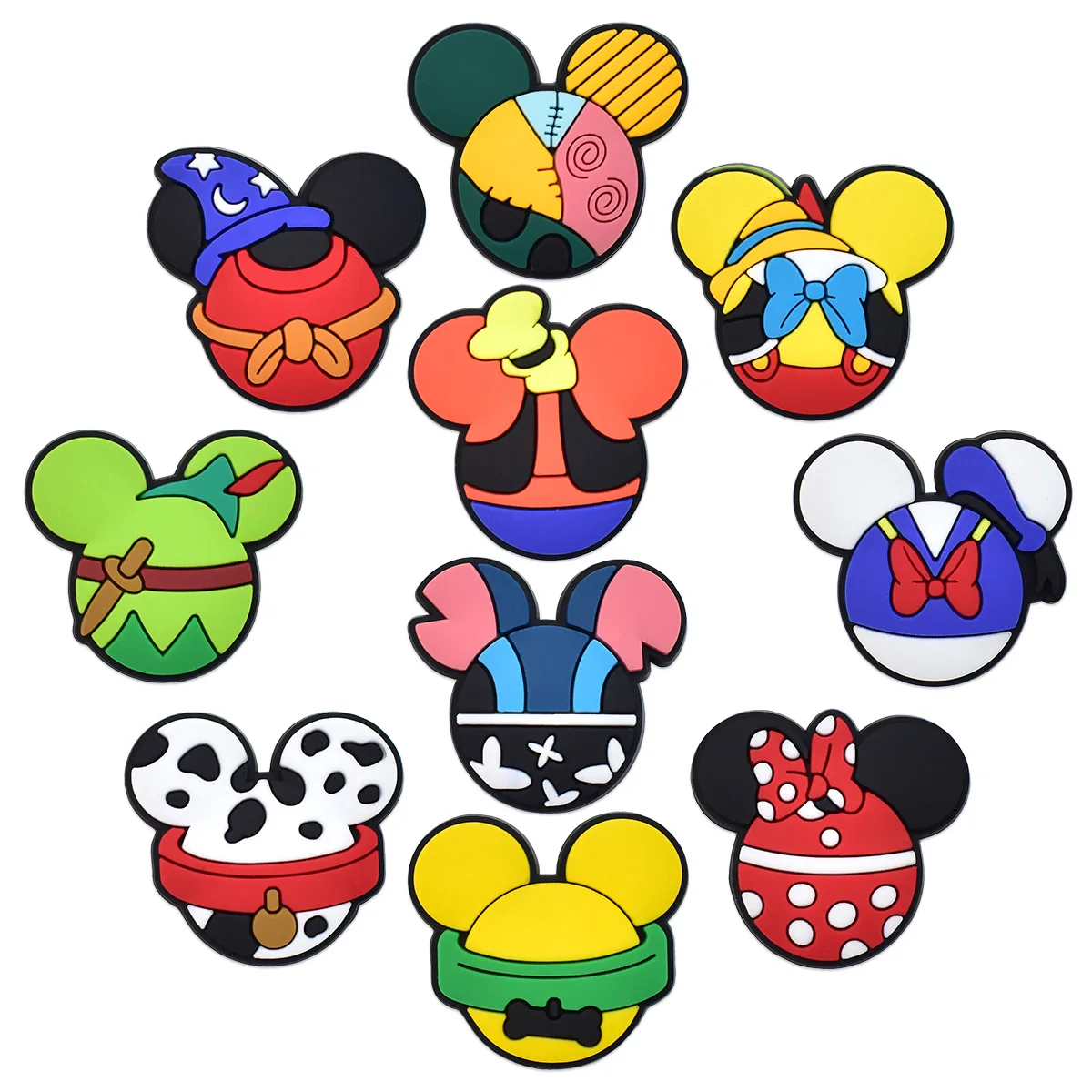 10Pcs Set Hi-Q Lovely Mickey Family Shoe Charms For Slides Sandals DIY Custom Accessories Cartoon Character Soft PVC Shoe Studs