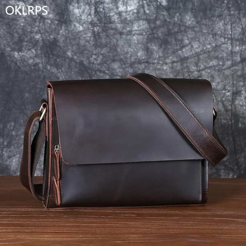 

Crazy Horse Leather Vintage Shoulder Bag Leather Men's Postman Bun Top Layer Cowhide Crossbody Bag Briefcase Simple Men's Bag